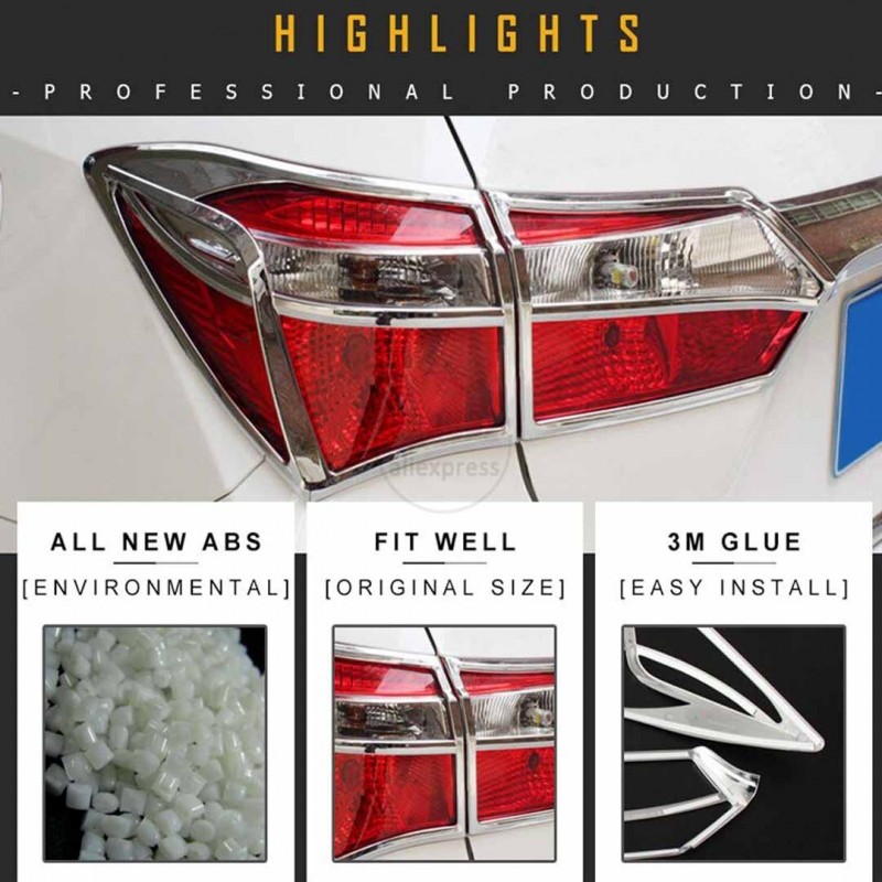 Toyota Corolla Chrome Rear Tail Lights Cover 2014-2017