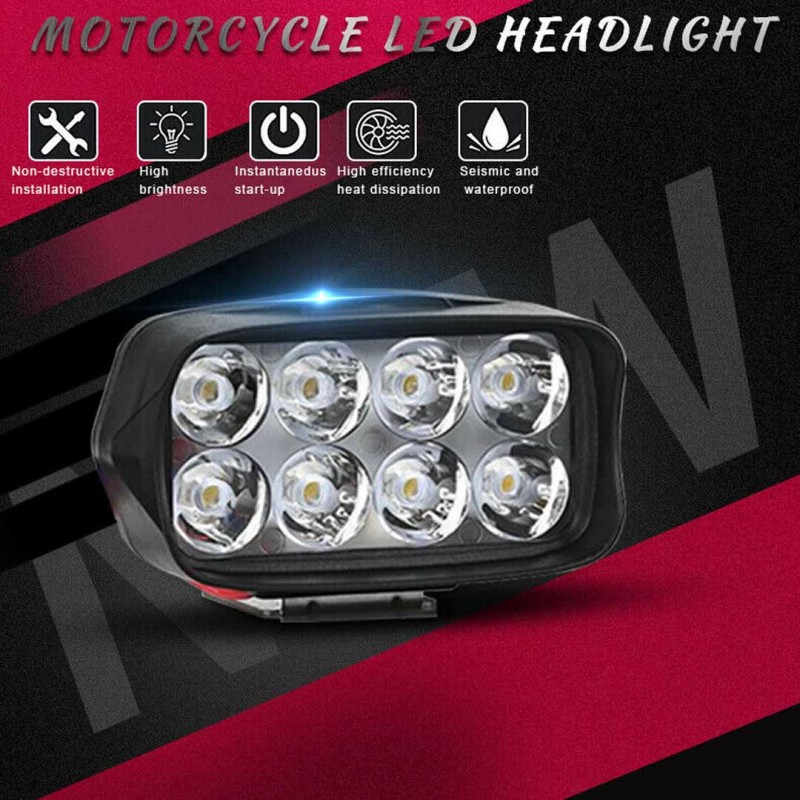 Motorcycle 8 LED External Headlight Spot Light Fog Driving Lamp Waterproof