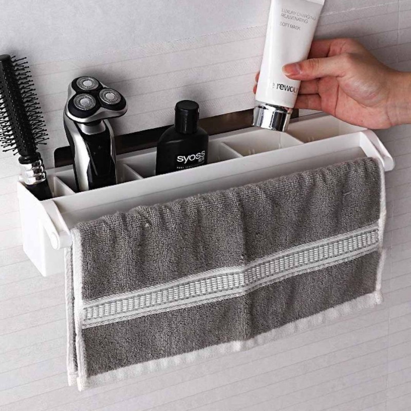 Wall Mounted Towel Rack With 5 Storage Compartments Rack