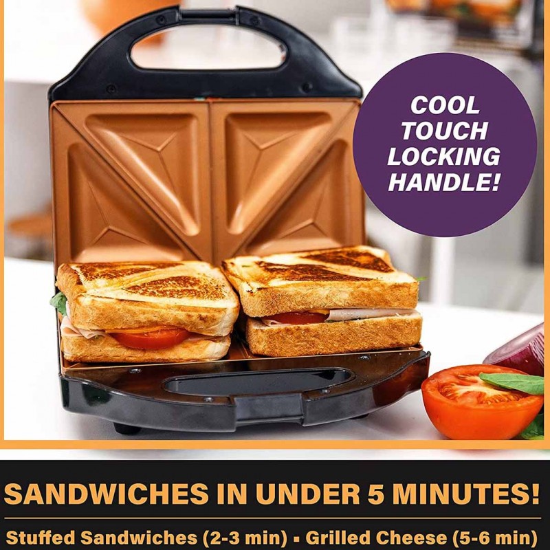 Ultra Nonstick Copper Surface Sandwich Maker Easy to Clean, Durable, and Heats Evenly