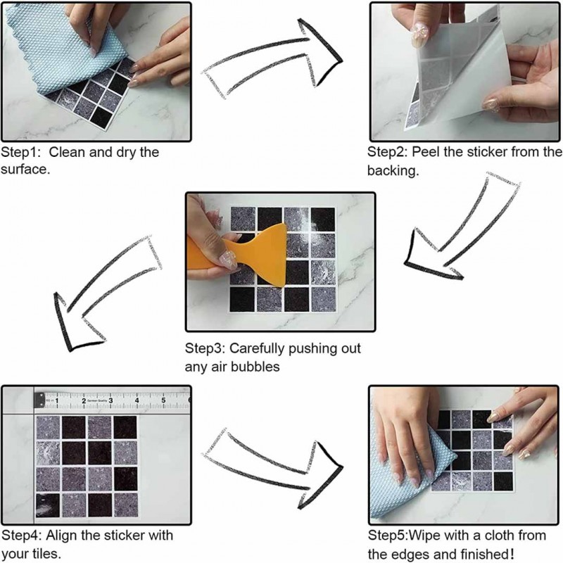 Marble Paper Decorative Tile Stickers Pack Of 10