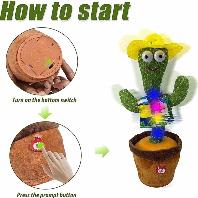 Home Decoration and Children Playing Dancing Singing Cactus Plush Toy