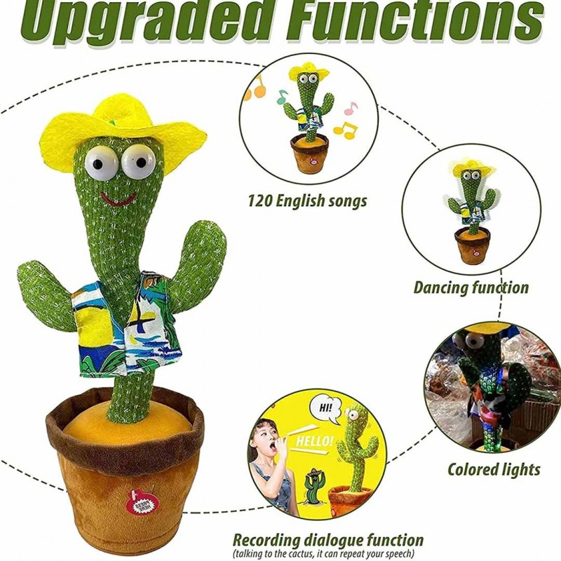 Home Decoration and Children Playing Dancing Singing Cactus Plush Toy