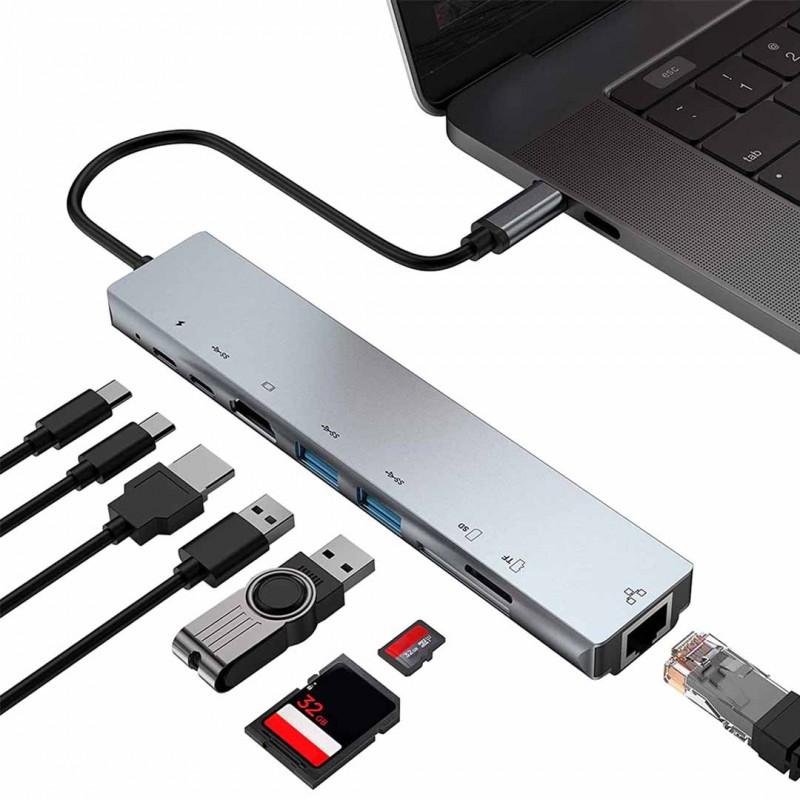 8 In1 Multi-Port Type C To Usb C 4k Hdmi Adapter Usb 3.0 Coming Soon