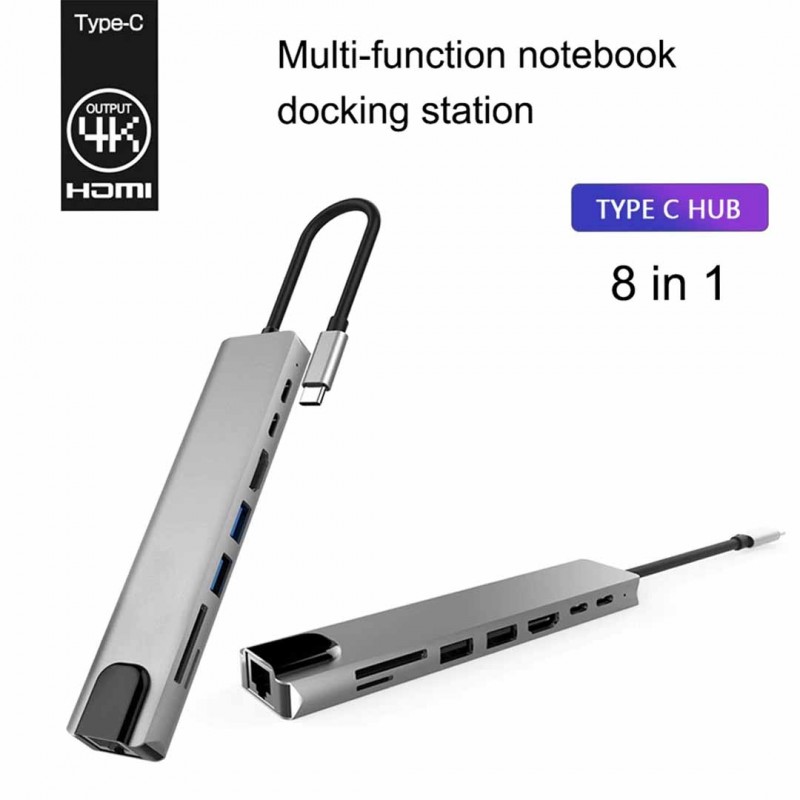 8 In1 Multi-Port Type C To Usb C 4k Hdmi Adapter Usb 3.0 Coming Soon