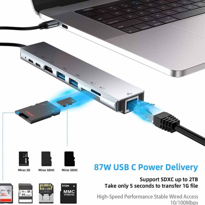 8 In1 Multi-Port Type C To Usb C 4k Hdmi Adapter Usb 3.0 Coming Soon