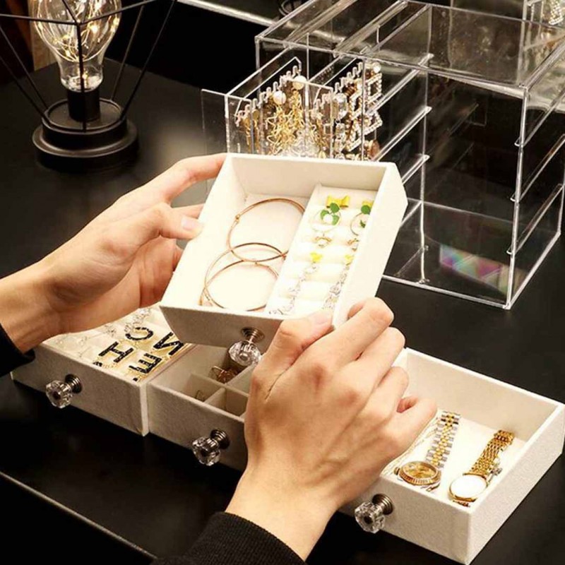 Acrylic Jewelry Boxes For Women Hanging Jewelry Organizer Holder With 4 Drawers