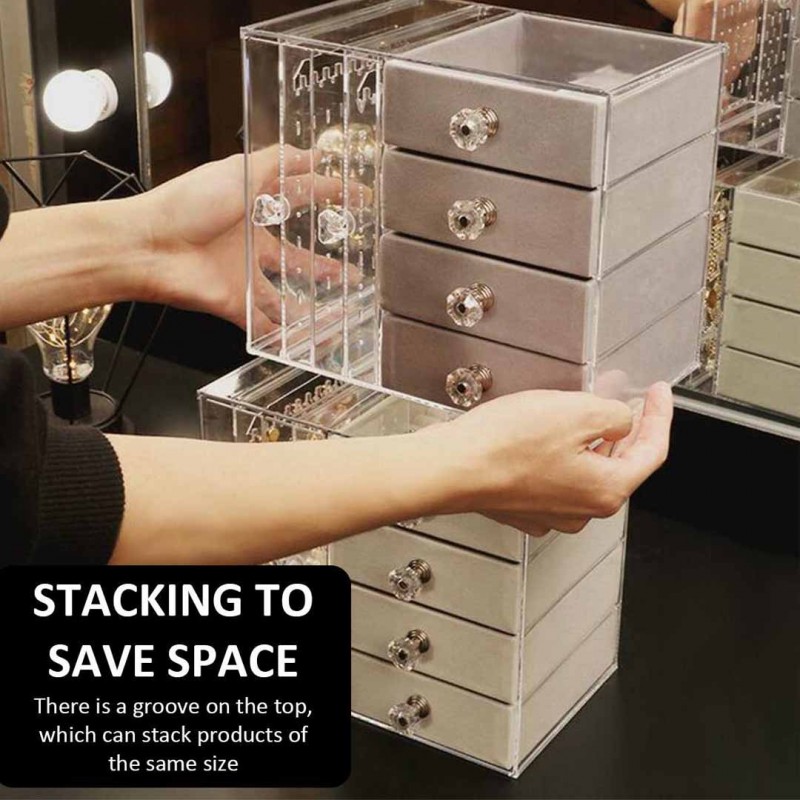 Acrylic Jewelry Boxes For Women Hanging Jewelry Organizer Holder With 4 Drawers