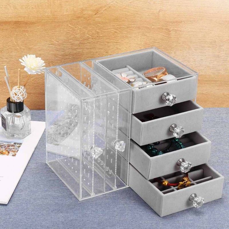 Acrylic Jewelry Boxes For Women Hanging Jewelry Organizer Holder With 4 Drawers
