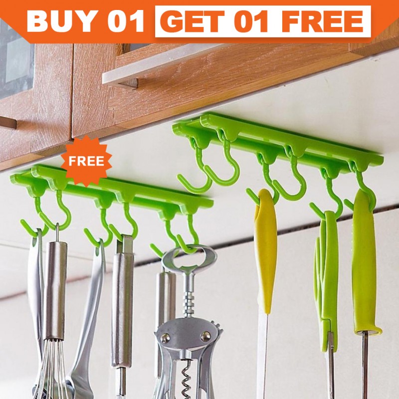 Hanger Rack Towel Hat Utensil Wall Mounted Hook Set Organizer for Kitchen, Bathroom or Entryway Buy 01 & Get 01 Free