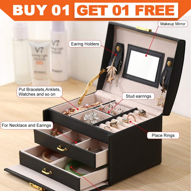 3 Layer Lockable Jewellery Box Buy 01 & Get 01 Free