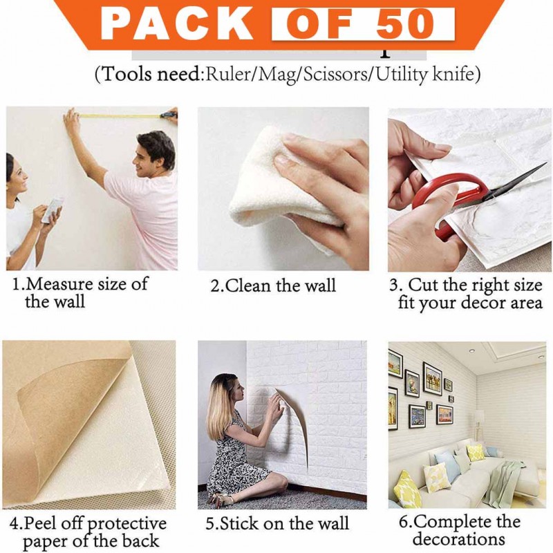 3D Wall Panels Peel And Stick Wallpaper Brown Pack Of 50