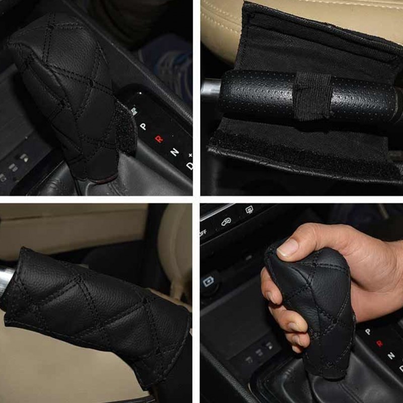 PU Leather Gear Shift Knob and Handbrake Cover Set