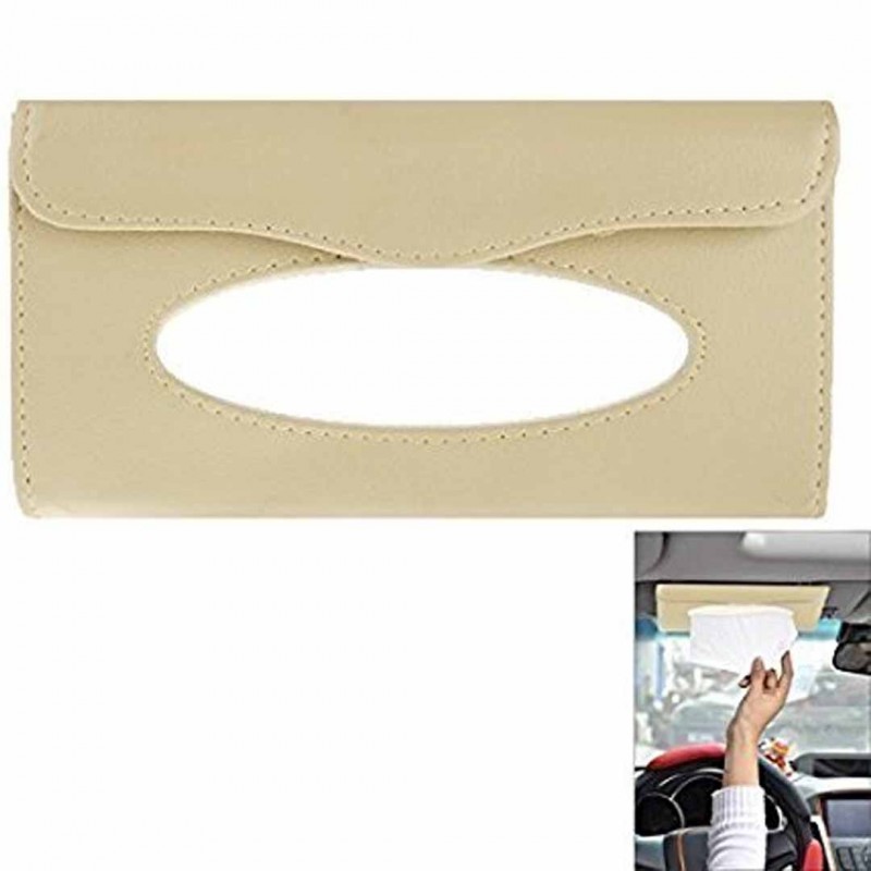 Sun Visor PU Leather Car Tissue Box Holder Beige