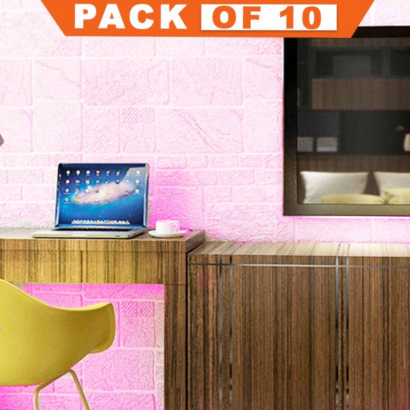 Foam 3D Wallpaper Sticker Pink Pack Of 10 