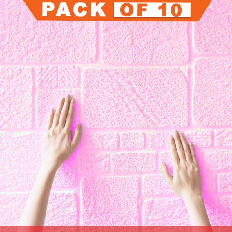 Foam 3D Wallpaper Sticker Pink Pack Of 10 
