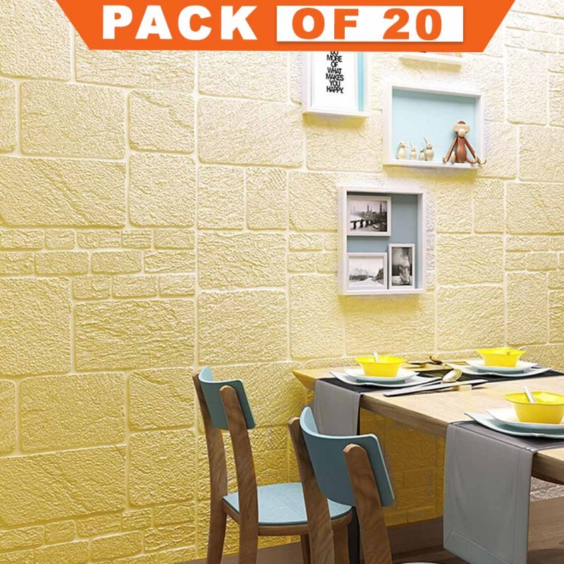 Foam 3D Wallpaper Sticker Yellow Pack Of 20