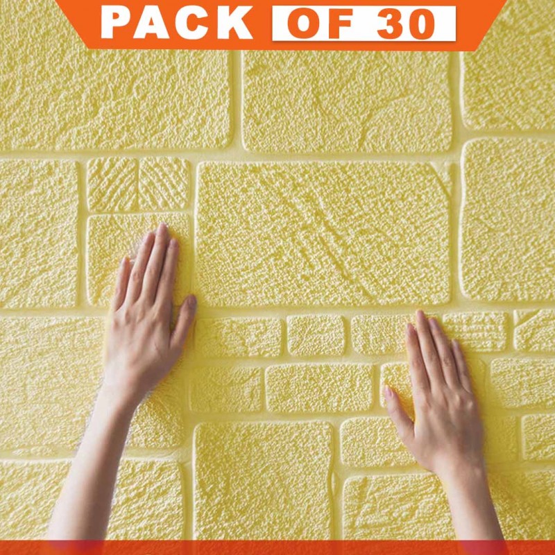 Foam 3D Wallpaper Sticker Yellow Pack Of 30