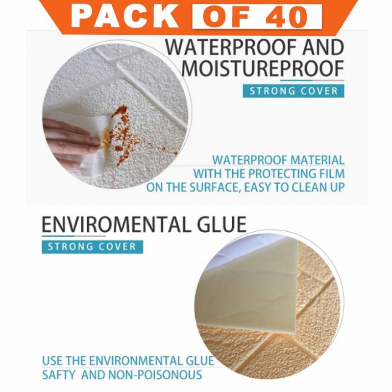 Foam 3D Wallpaper Sticker Yellow Pack Of 40