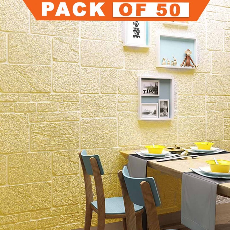 Foam 3D Wallpaper Sticker Yellow Pack Of 50