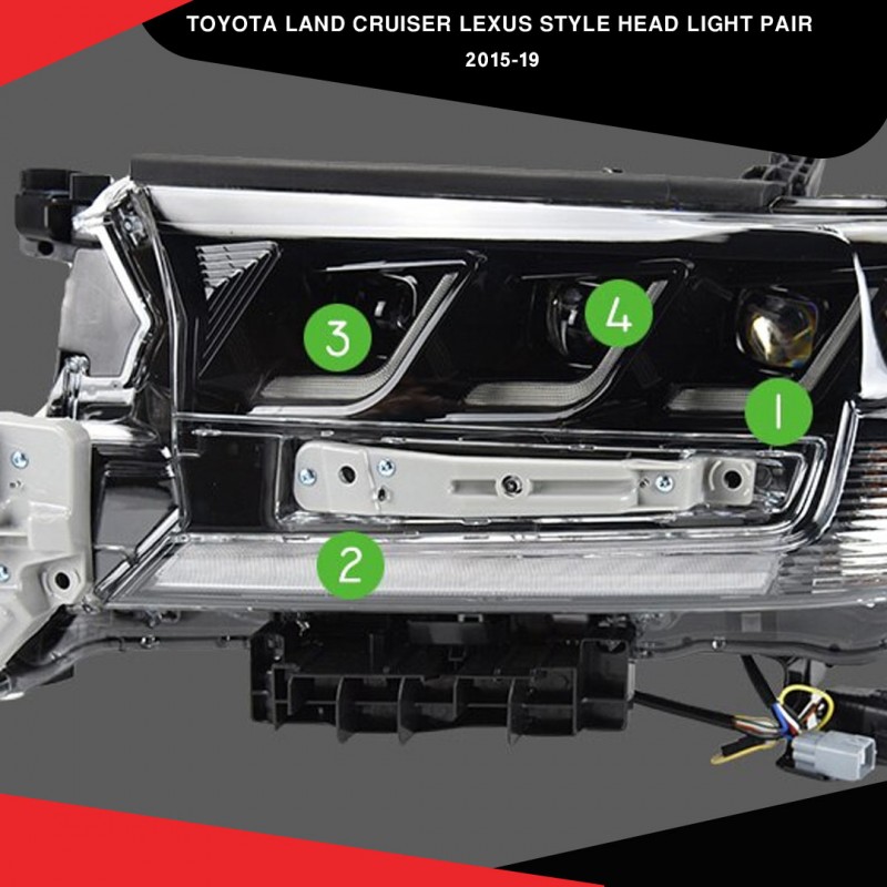 Toyota Land Cruiser Model 2015-2019 Lexus Style Head Lamps Light Pair