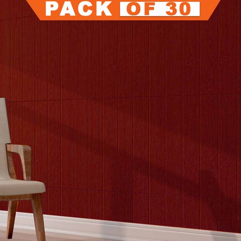 3D Self Adhesive Wall Stickers Wood Grain Dark Maroon Pack Of 30