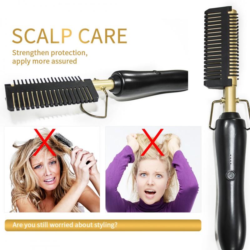 Heat Adjustable Temperature Iron Comb Straightening or Curly Hair