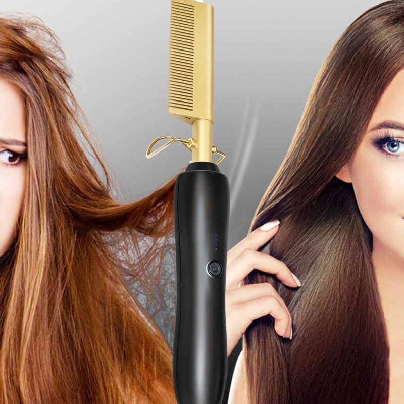 Heat Adjustable Temperature Iron Comb Straightening or Curly Hair