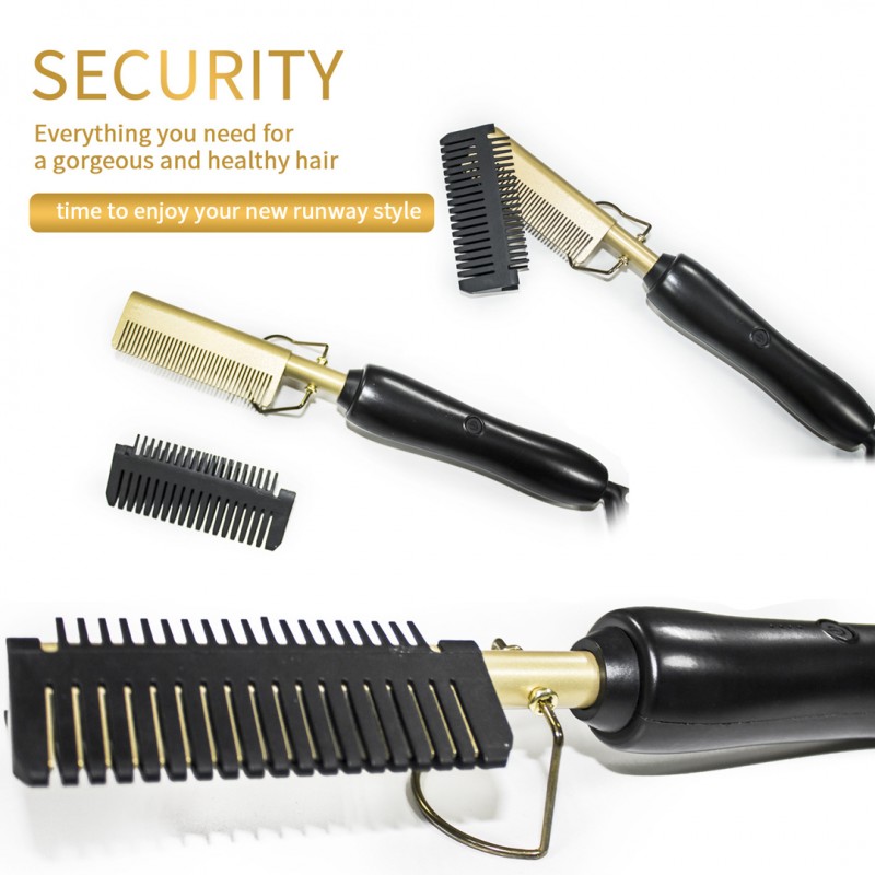 Heat Adjustable Temperature Iron Comb Straightening or Curly Hair
