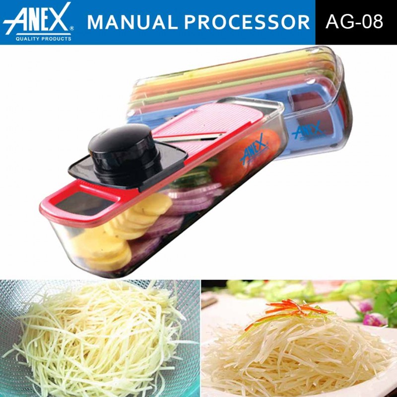 Anex Manual Processor AG 08 Multi-Purpose Food Processor for Slicing, Grating, and More