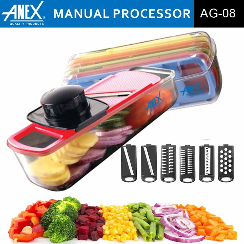 Anex Manual Processor AG 08 Multi-Purpose Food Processor for Slicing, Grating, and More