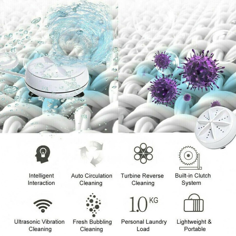 Portable Mini Washing Machine Ultrasonic Turbine Clothes Washer for Travel Home