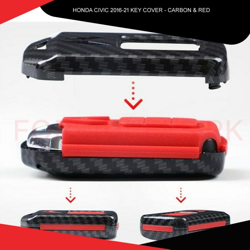 Honda Civic 2016-21 Key Cover Carbon & Red