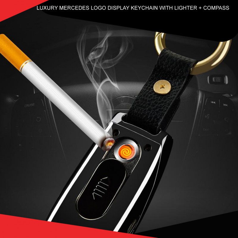 Luxury Mercedes Logo Display Keychain With Lighter Compass