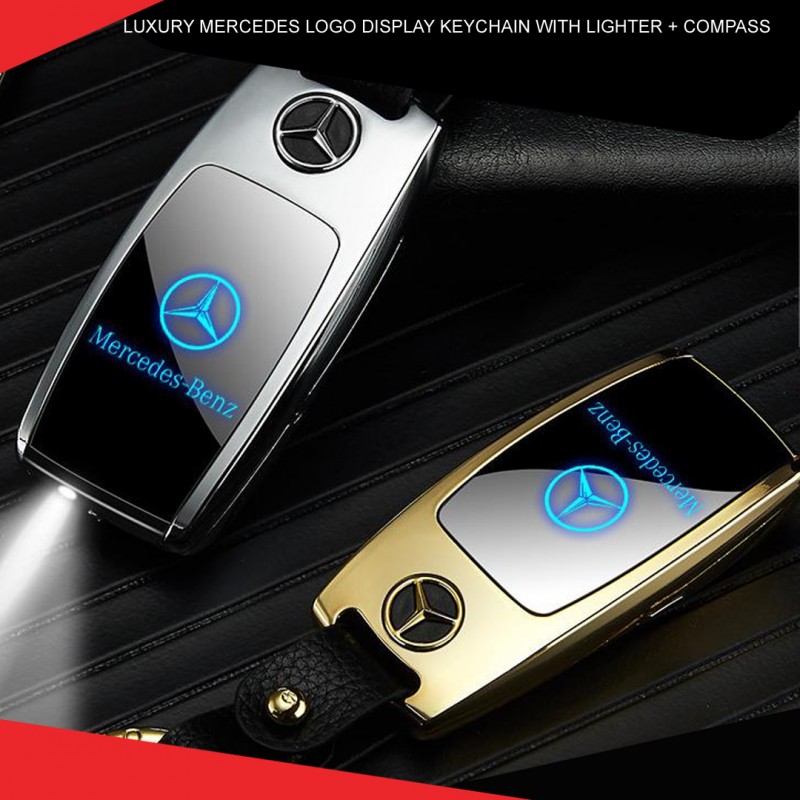 Luxury Mercedes Logo Display Keychain With Lighter Compass