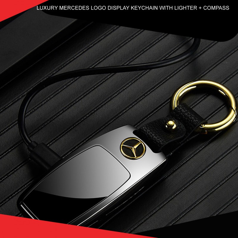 Luxury Mercedes Logo Display Keychain With Lighter Compass