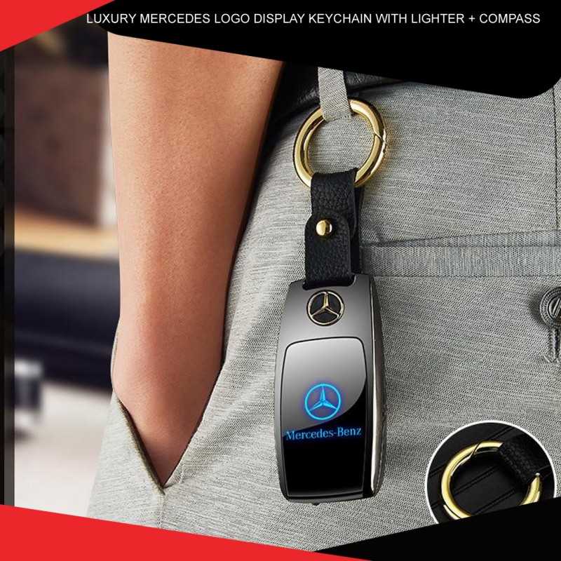 Luxury Mercedes Logo Display Keychain With Lighter Compass