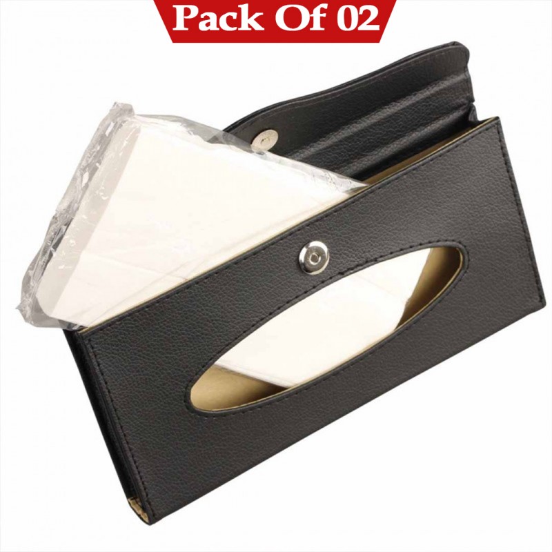Suzuki Sun Visor PU Leather Car Tissue Box Holder Black Pack OF 02