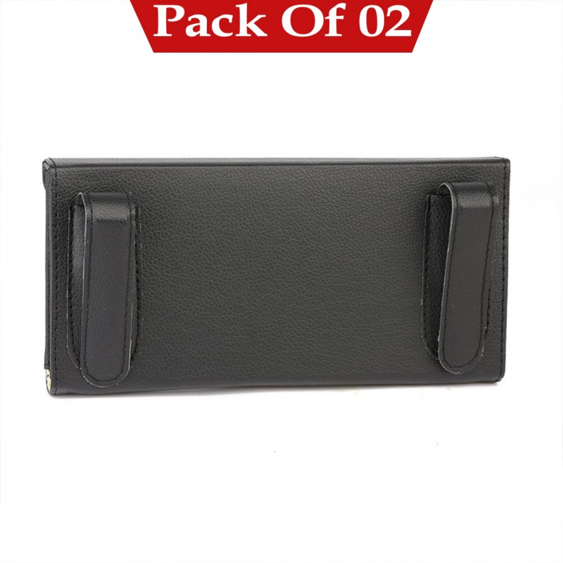 Sun Visor PU Leather Car Tissue Box Holder Black Pack OF 02