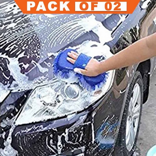 2 In 1 Microfiber Car Washing Cleaning Sponge Pack Of 02