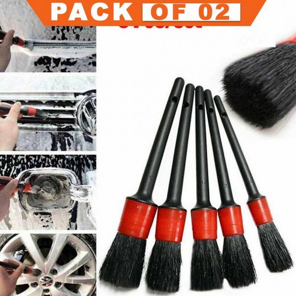 Tools Plastic Handle Dirt Dust Clean Brush Car & Micro-Fiber Cleaning Cloth Double Side Pack Of 02