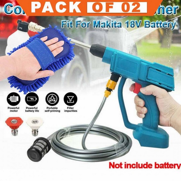 Cordless High Pressure Water Cleaner Washer Spray & 2 In 1 Microfiber Car Washing Cleaning Sponge  Pack Of 02
