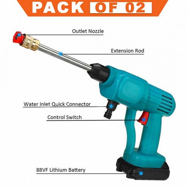 Cordless High Pressure Water Cleaner Washer Spray & 2 In 1 Microfiber Car Washing Cleaning Sponge  Pack Of 02