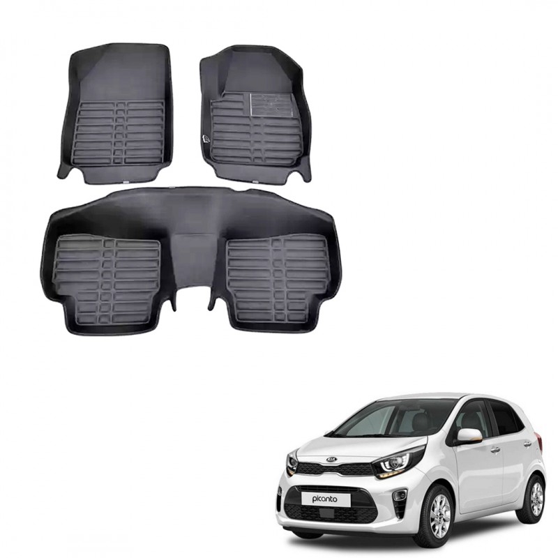Upgrade Your Kia Picanto 2022 Interior with Black 5D Floor Mats | Custom Fit Car Mats for Enhanced Style and Protection