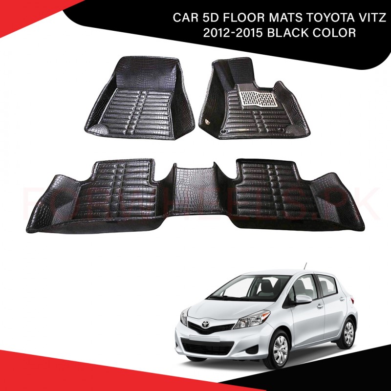 Car 5d Floor Mats (Toyota Vitz 2012-2015 Black Color)