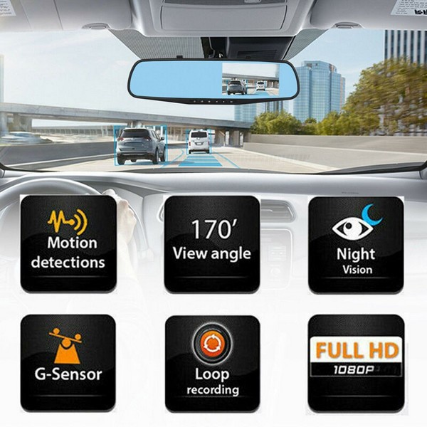 Car DVR Mirror Dual Camera Front/Back 1080p Record Every Angle of