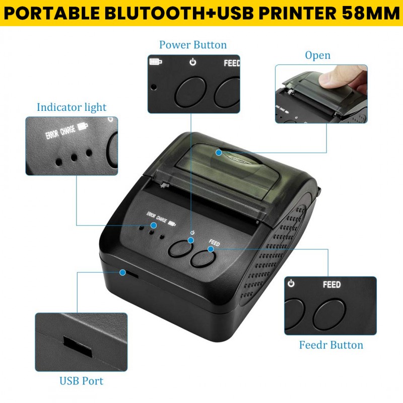BT450M Mini Portble Bluetooth +USB Printer 58mm