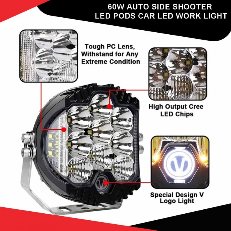 60W Auto Side Shooter LED Pods Car LED Work Light.