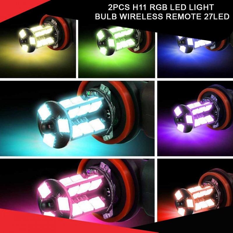 2pcs H11 Rgb Led Light Bulb Wireless Remote 27led