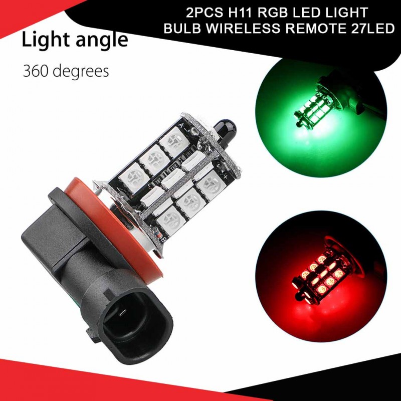 2pcs H11 Rgb Led Light Bulb Wireless Remote 27led